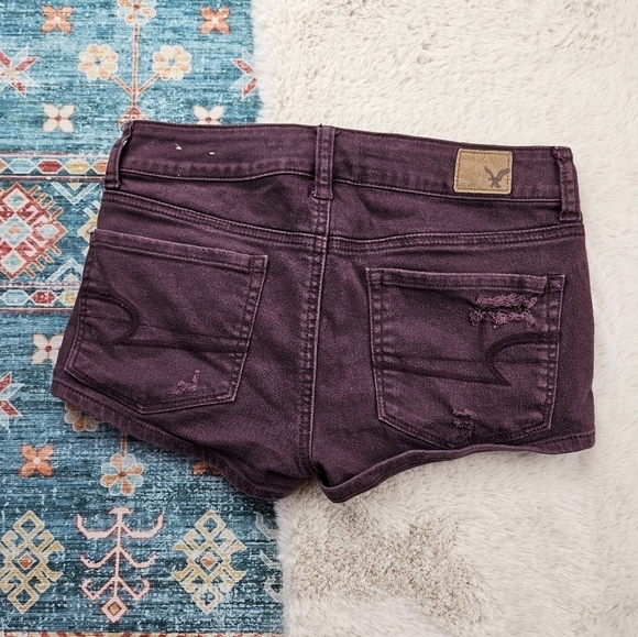 American Eagle Outfitters Maroon Wine Distressed Shortie Shorts 6 - Picture 5 of 5